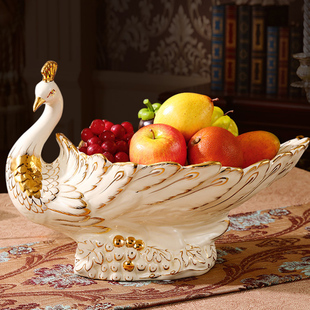欧式果盘套装大号现代创意陶瓷，水果盘客厅茶几装饰品摆件孔雀奢华