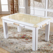 欧式白色黄玉大理石餐桌，w椅组合长方形，实木餐桌一桌4椅6椅包