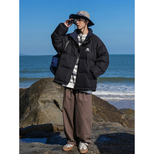 冬季男棉衣立领，400g字母刺绣斜纹，化纤料保暖百搭青少年外套