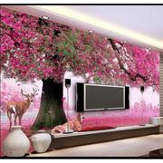 欧式简约3立体壁画，客厅沙发电视背景墙，壁纸卧室温馨浪漫粉色墙纸