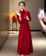 长袖奥黛旗袍连衣裙2023年中国风，喜妈妈改良喜服婚宴装回娘家