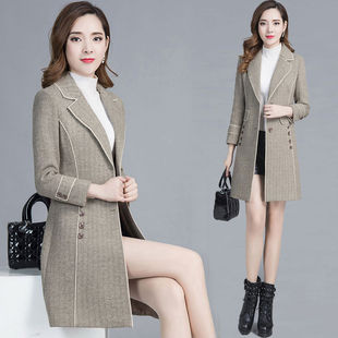 冬装毛呢外套女2023韩版修身显瘦气质，时尚中长款中年呢子大衣
