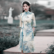 改良奥黛旗袍2024年女中国风复古气质名媛日常可穿连衣裙优雅