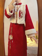 2023兔年新年秋冬季裙子搭配好的国风元素冬装套装红色两件套温柔