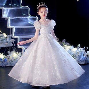 香槟色白色儿童礼服2022气质，超仙公主裙，婚纱生日前短后长连衣