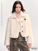 原创设计HOOLA白色保暖短款气质毛毛外套甜美秋冬长毛毛加厚毛领