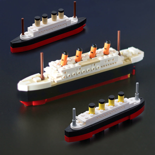 中国积木拼装moc泰坦尼克号，游轮船沉船模型儿童，益智diy玩具拼图