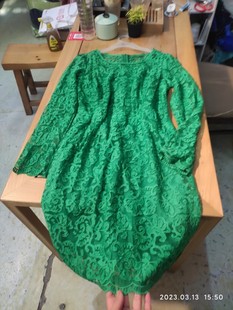 撤柜断码甩货翡翠绿法式刺绣镂空蕾丝凯特王妃气质修身。连衣裙。