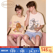 Gukoo/果壳情侣睡衣夏季新款女士睡衣迪士尼全棉男士家居服套装B