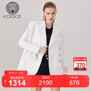 kodice秋季时尚白色长袖，侧开单排扣弧形下摆西装外套