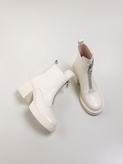 手工女鞋~6cm高跟马丁靴女2023冬季圆头，厚底短靴白色真皮女靴