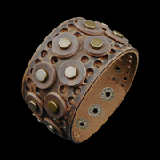 复古铜色高平圆铆钉，咖啡棕色牛皮圆形，垫片朋克手链装饰品手镯手环