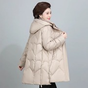 中老年胖妈妈冬装羽绒服中长款200斤中年妇女冬季棉袄外套遮肚子