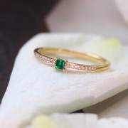 戒指需定制不退换天然方形，祖母绿宝石简约复古18k黄金钻石戒指女