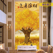 新中式玄关壁纸装饰画竖版自粘进门口餐厅走廊，过道墙纸墙布发财树