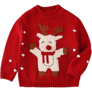 韩国ins男女童立体小鹿红色毛衣婴儿宝宝宽松粗针加厚周岁圣诞服