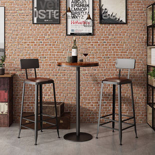 喜探铁艺吧台桌椅组合现代实木，高脚椅子北欧家用创意桌小圆单桌55