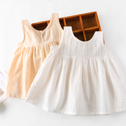 女童棉麻娃娃衫，夏季洋气公主儿童装宝宝白色，衬衫无袖吊带上衣