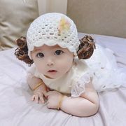 宝宝帽子可爱超萌韩版秋季婴儿假发帽子公主，手工编织韩版女童