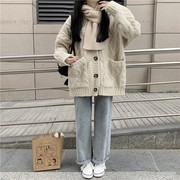 麻花毛衣外套女秋季外穿2023韩版慵懒风宽松加厚针织开衫上衣