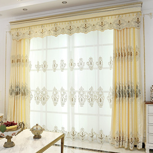 欧式客厅卧室窗帘金黄色落地飘窗半遮光小短半窗帘布料