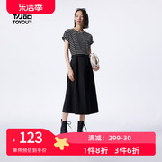 TOYOUTH初语拼接条纹连衣裙女2023秋季高级感收腰气质裙子