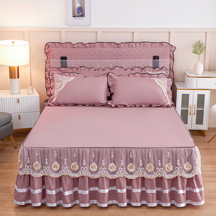 韩版床裙床罩磨毛纯色，蕾丝床垫套单件婚庆公主，床单1.8米席梦思套