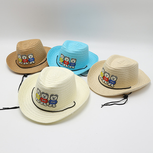 儿童草帽男孩可爱卡通，小孩宝宝夏季遮阳防晒爵士，帽礼帽太阳帽凉帽
