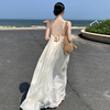 白色超仙海边度假沙滩裙，宽松长款刺绣大摆飘逸吊带连衣裙女夏季