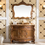 奥卫冠红橡木洗脸盆柜，组合圆弧欧式浴室柜，洗手台大理石台面1.2米