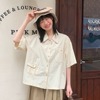 小雨良品日系韩版工装风，纯棉短袖衬衫，女夏季小个子宽松上衣慵懒风