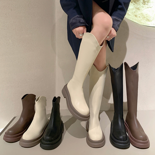 长筒靴女2023秋季马丁靴圆头复古厚底，短靴小个子不过膝骑士靴