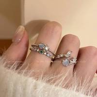 海蓝爱心月光锆石戒指女轻奢，小众设计高级感食指，戒精致可调节戒指