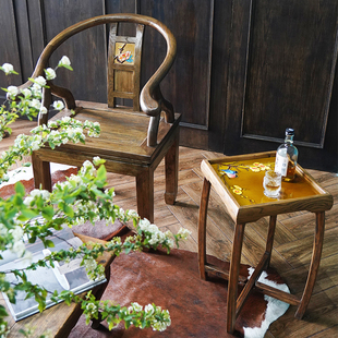 小户型茶几沙发边几实木简约折叠移动茶桌新中式，阳台茶桌椅组合