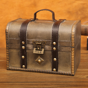 复古化妆收纳盒带锁密码钥匙手提便携首饰盒木质盒子手饰品百宝箱