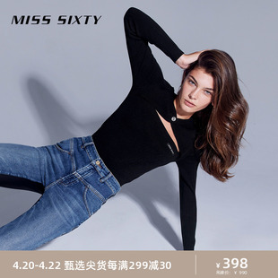 Miss Sixty针织衫女镂空三角领弹力修身显瘦上衣小心机设计打底衫