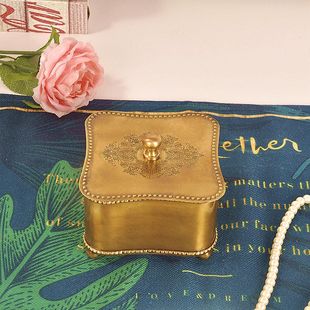 印度进口纯铜黄铜雕花首饰盒欧式复古轻奢项链珠宝盒收纳盒饰品盒