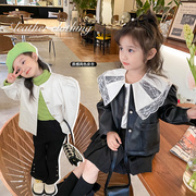 春秋季童装女童皮衣外套，洋气儿童中小童潮范机车服夹克韩国童装