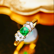 山水知石宫廷舞会18k黄金镶嵌天然祖母绿钻石，戒指蕾丝复古轻奢女