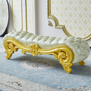 欧式床尾凳床前凳金色奢华实木卧室沙发凳公主床真皮长条换鞋凳子