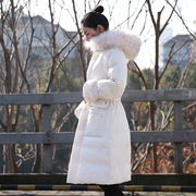 韩版白色大毛领羽绒服女宽松加厚中长款过膝时尚收腰显瘦白鸭绒(白鸭绒)冬