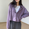 紫色连帽开衫短款卫衣女2023早秋季设计感小众宽松外套上衣潮