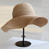 欧美游拉菲草帽子女士夏韩版亲子大檐沙滩帽防紫外线遮阳帽可折叠
