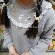 日本童装 女童荷叶边卫衣针织套头衫 刺绣可爱日系 春秋卡通洋气