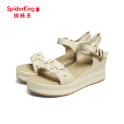 蜘蛛王女鞋夏季增高时尚高跟鞋坡跟防水台纯色一字带休闲凉鞋
