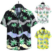 2024夏季男士薄款夏威夷风短袖衬衫加肥加大码宽松半袖衫旅游衣服
