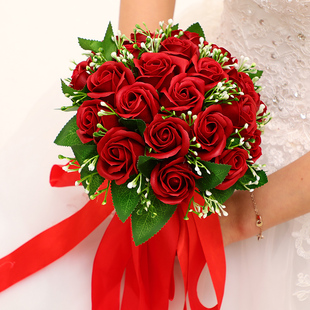 韩式新娘手捧花仿真珍珠水钻捧花束结婚玫瑰手捧花七夕求婚表白