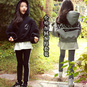 19冬季韩国女童休闲套装，中大童纯棉，加绒加厚蝙蝠袖卫衣长裤两件套