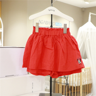 agabang阿卡邦女童红色裙裤洋气短裤韩国24夏迪士尼联名短裙
