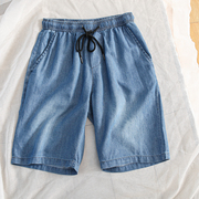 外贸工厂尾货夏季男款，薄款天丝面料舒适透气松紧，腰休闲牛仔短裤